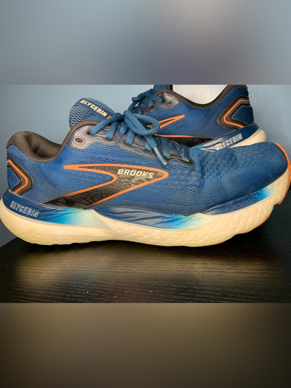 Brooks Men’s Glycerin GTS 21 Running Sneakers - Blue/Orange Accents - Picture 2 of 6